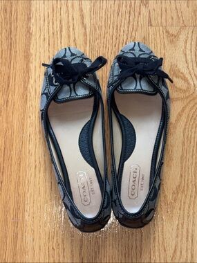 Coach Black and Gray Signature Canvas Bow Flats